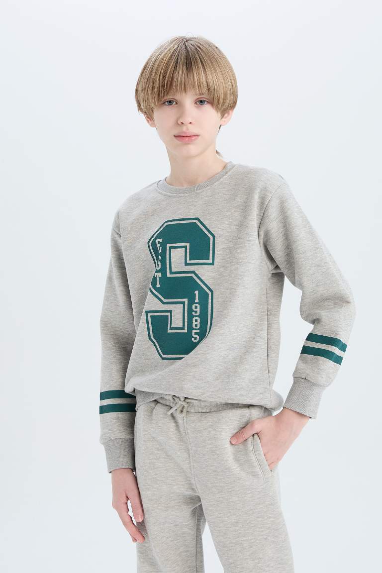 Boy Crew Neck Printed Thick Sweatshirt