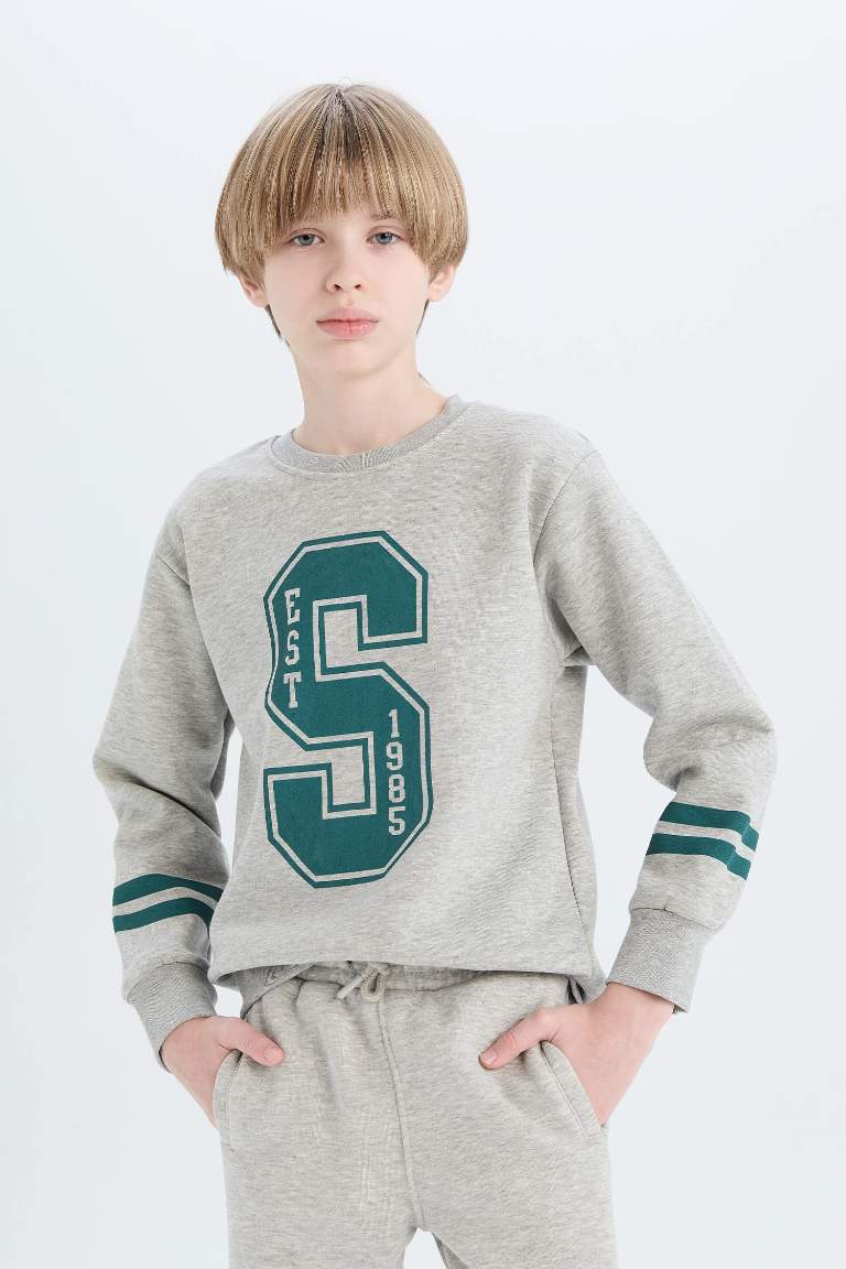 Boy Crew Neck Printed Thick Sweatshirt