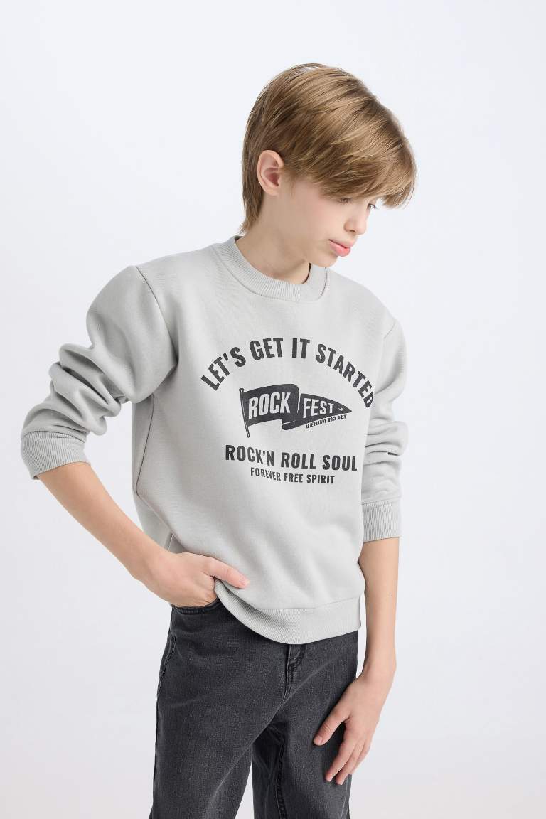 Boy Crew Neck Printed Thick Sweatshirt