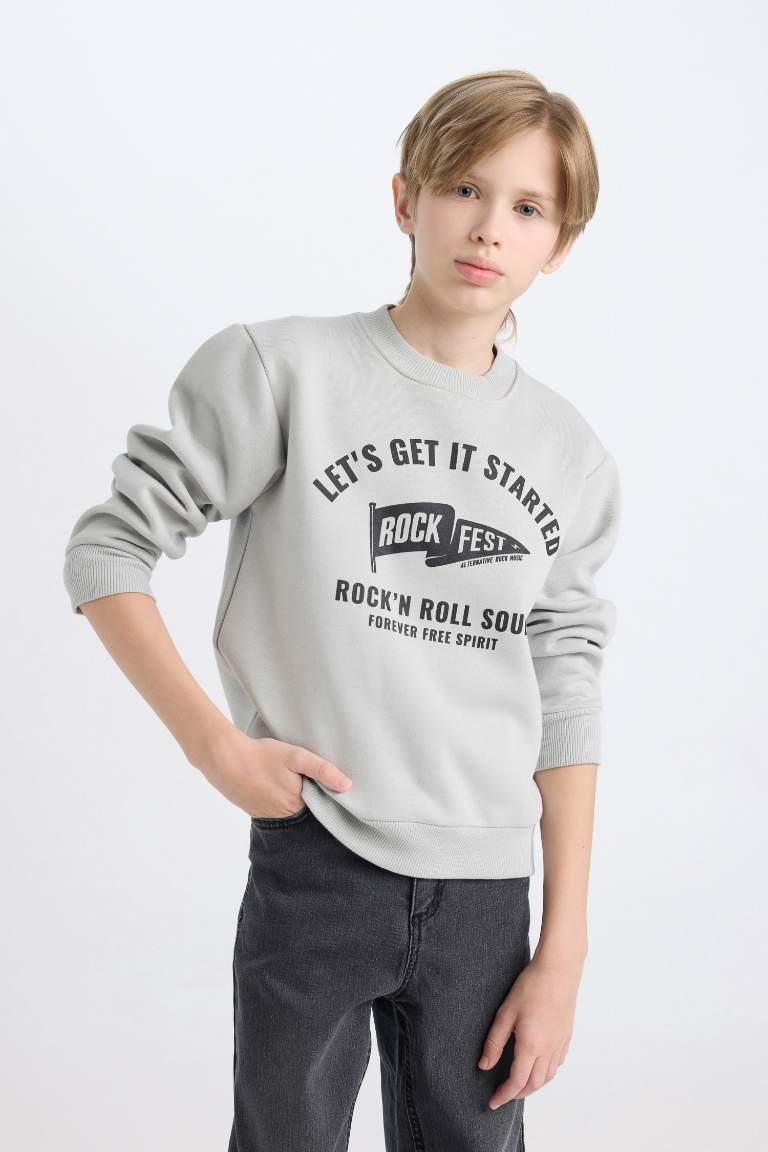 Boy Crew Neck Printed Thick Sweatshirt