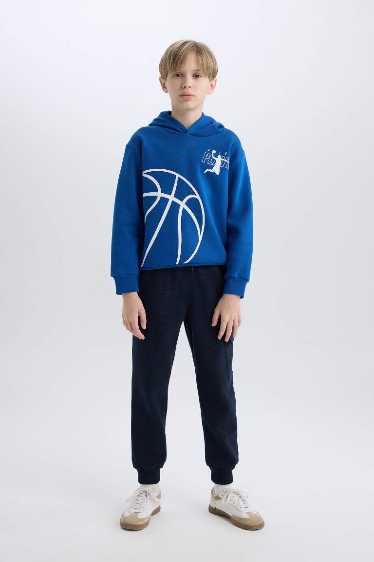 Boy Hooded Sports Printed Thick Sweatshirt