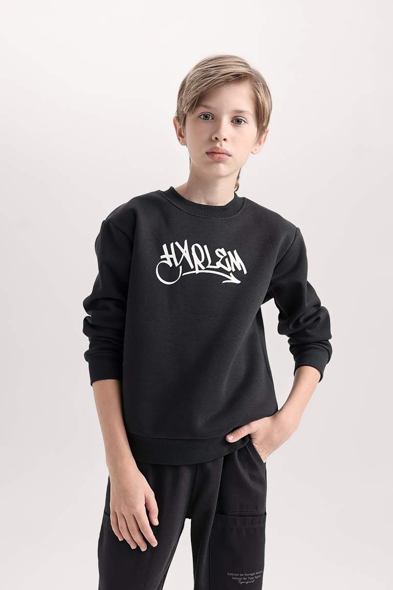 Boy Crew Neck Back Printed Thick Sweatshirt