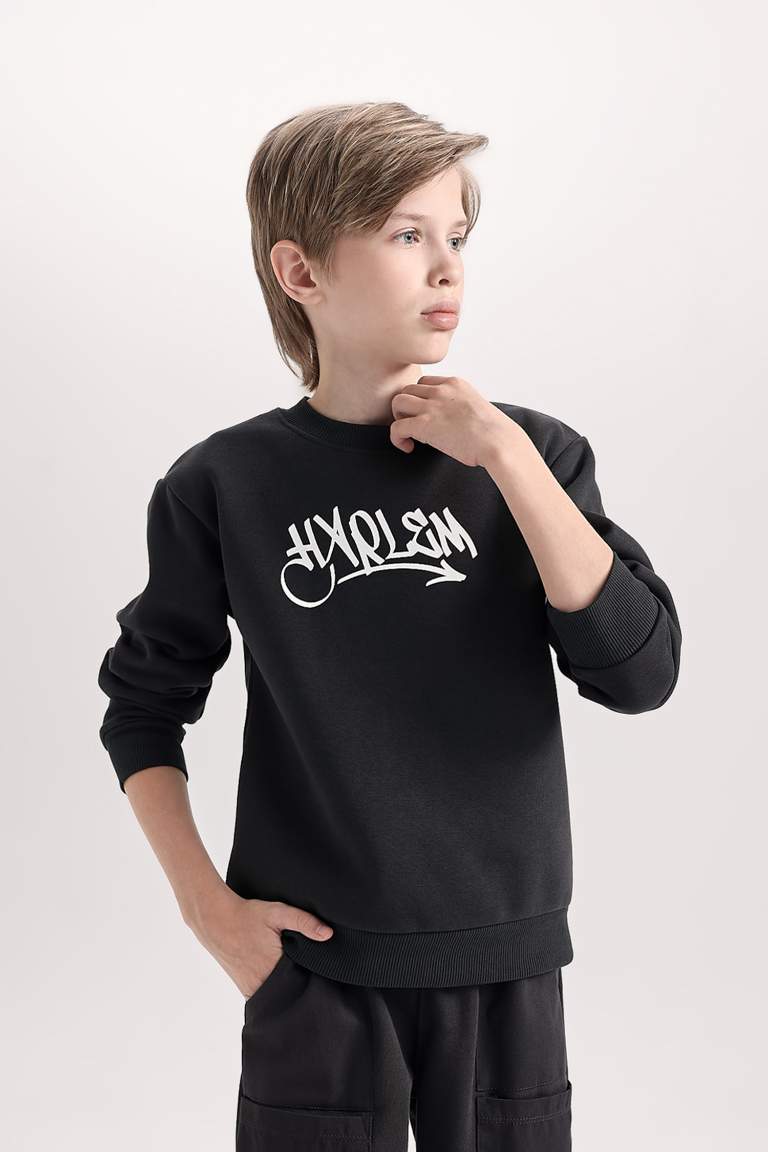 Boy Crew Neck Back Printed Thick Sweatshirt