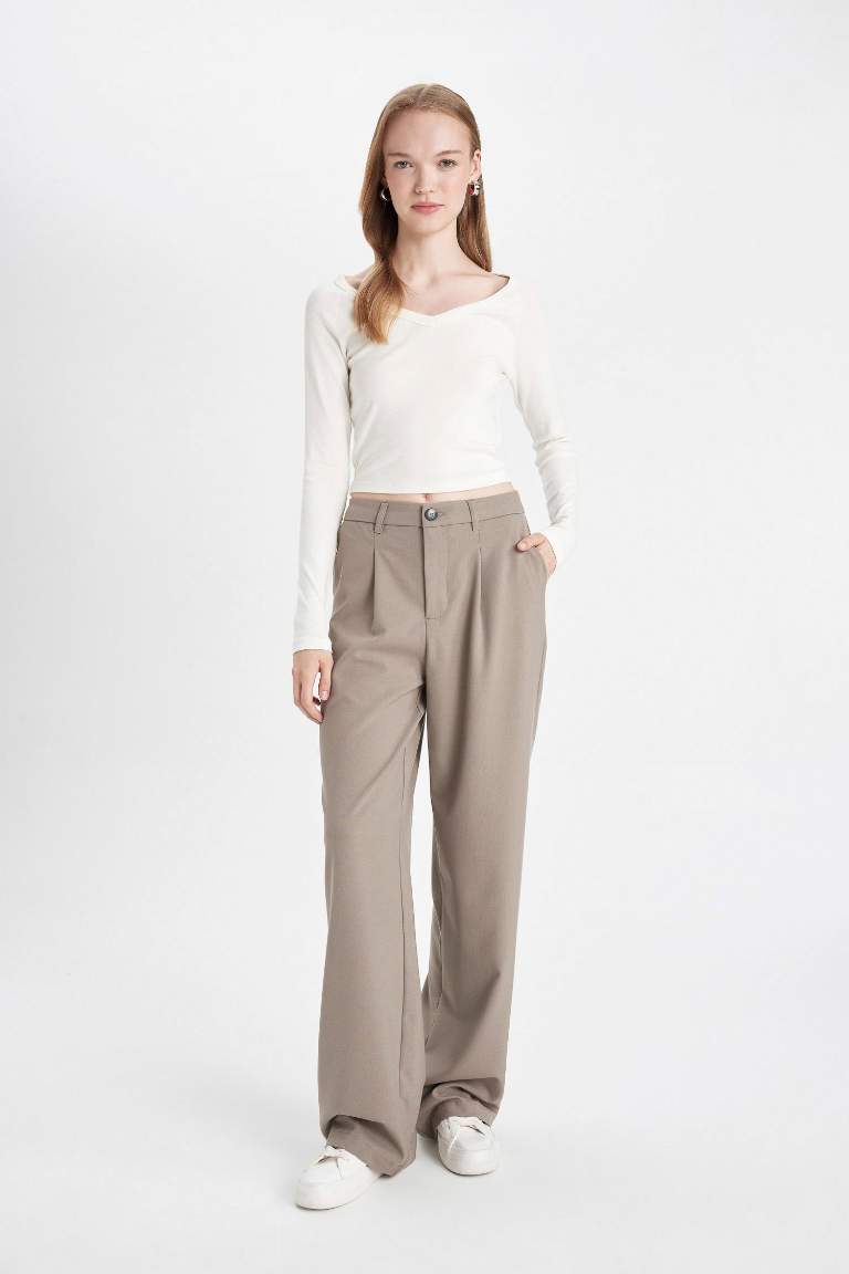 Pantalon Taille haute à jambes larges avec poches
