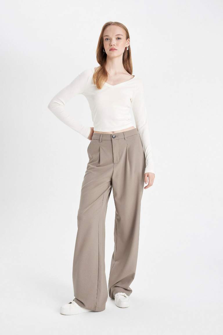 Pantalon Taille haute à jambes larges avec poches