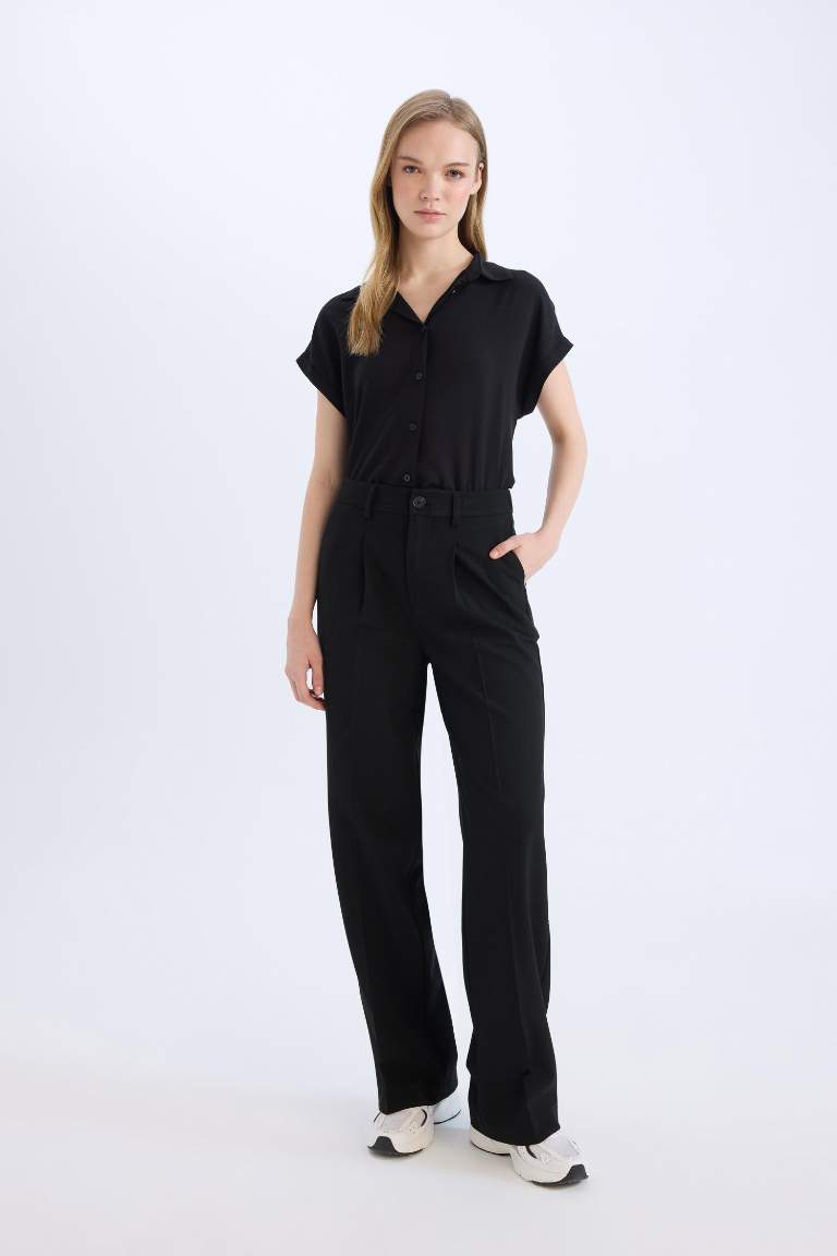 Wide Leg Double Pocket High Waist Pants