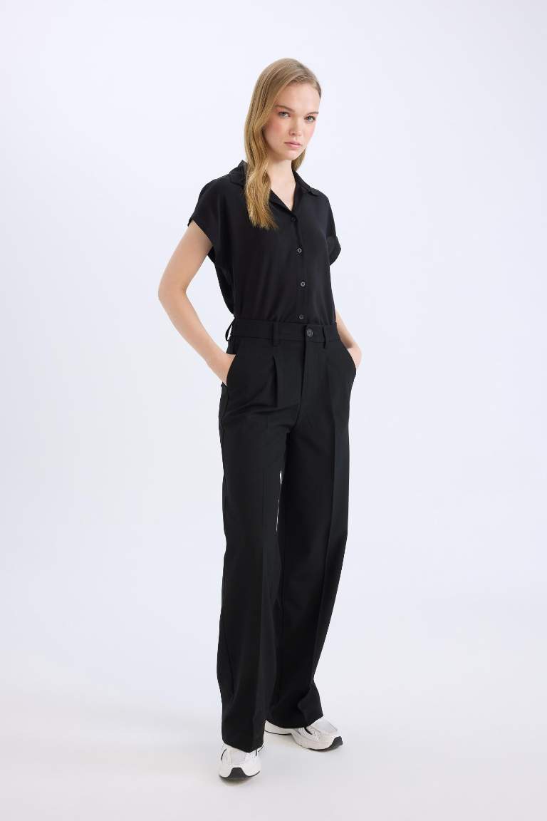 Wide Leg Double Pocket High Waist Pants