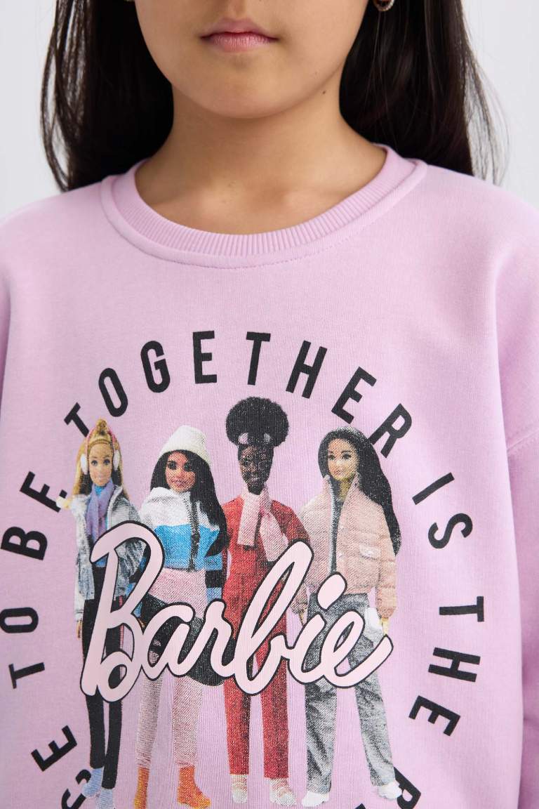 Қыздарға Barbie Лицензиялық релакс пішімі дөңгелек жаға Свитер