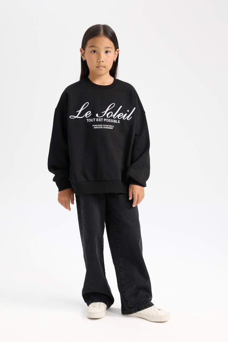 Sweatshirt Oversize à col rond imprimé pour Fille