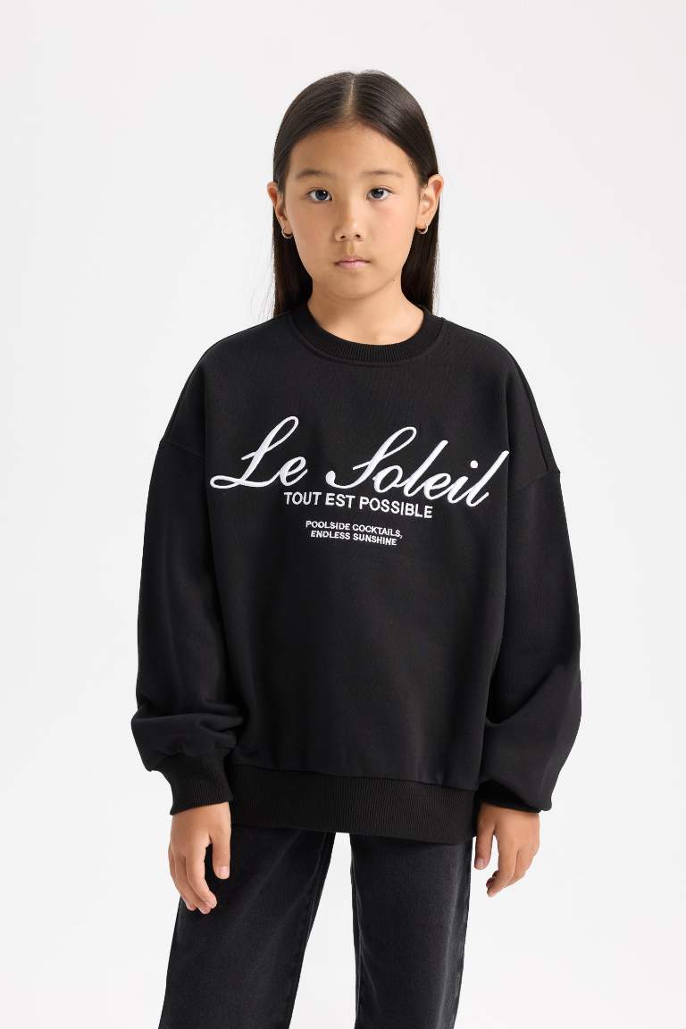 Sweatshirt Oversize à col rond imprimé pour Fille