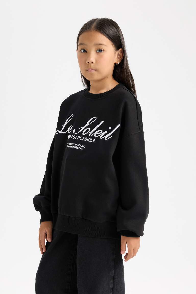 Girl Oversize Fit Crew Neck Printed Sweatshirt