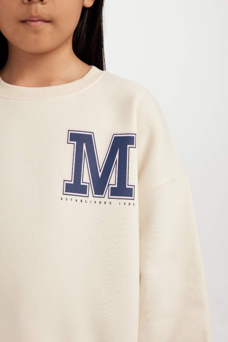 Girl Oversize Fit Crew Neck University Printed Sweatshirt