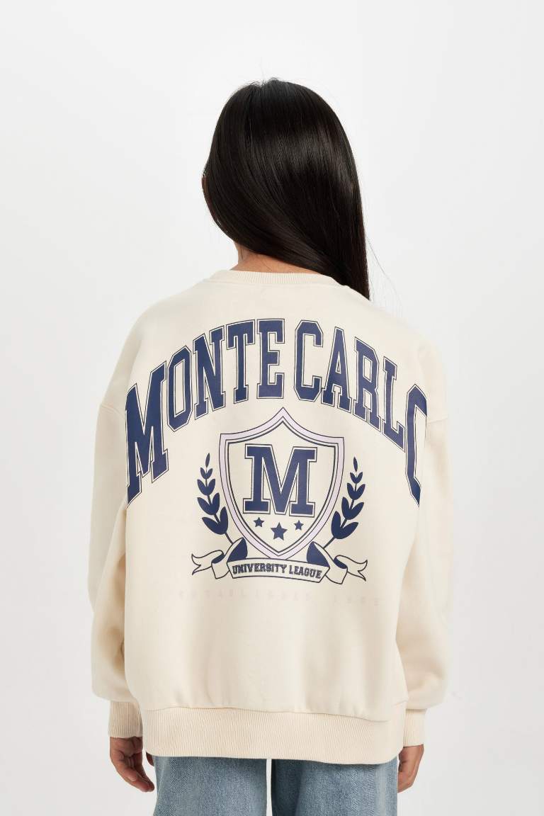 Girl Oversize Fit Crew Neck University Printed Sweatshirt