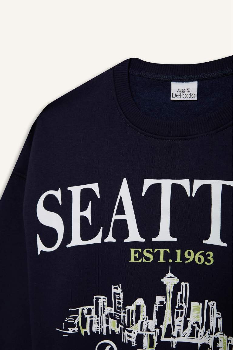 Kız Çocuk Relax Fit Bisiklet Yaka Baskılı Sweatshirt