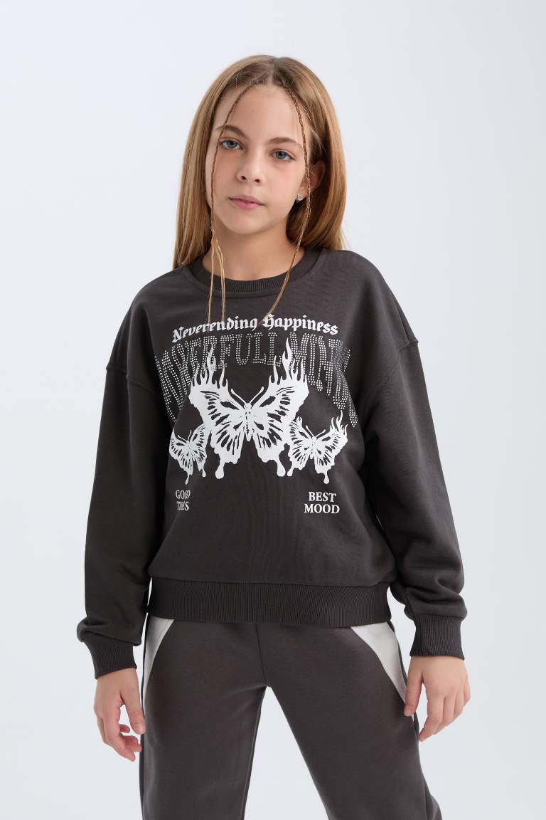 Sweatshirt Oversize à Col rond imprimé pour Fille