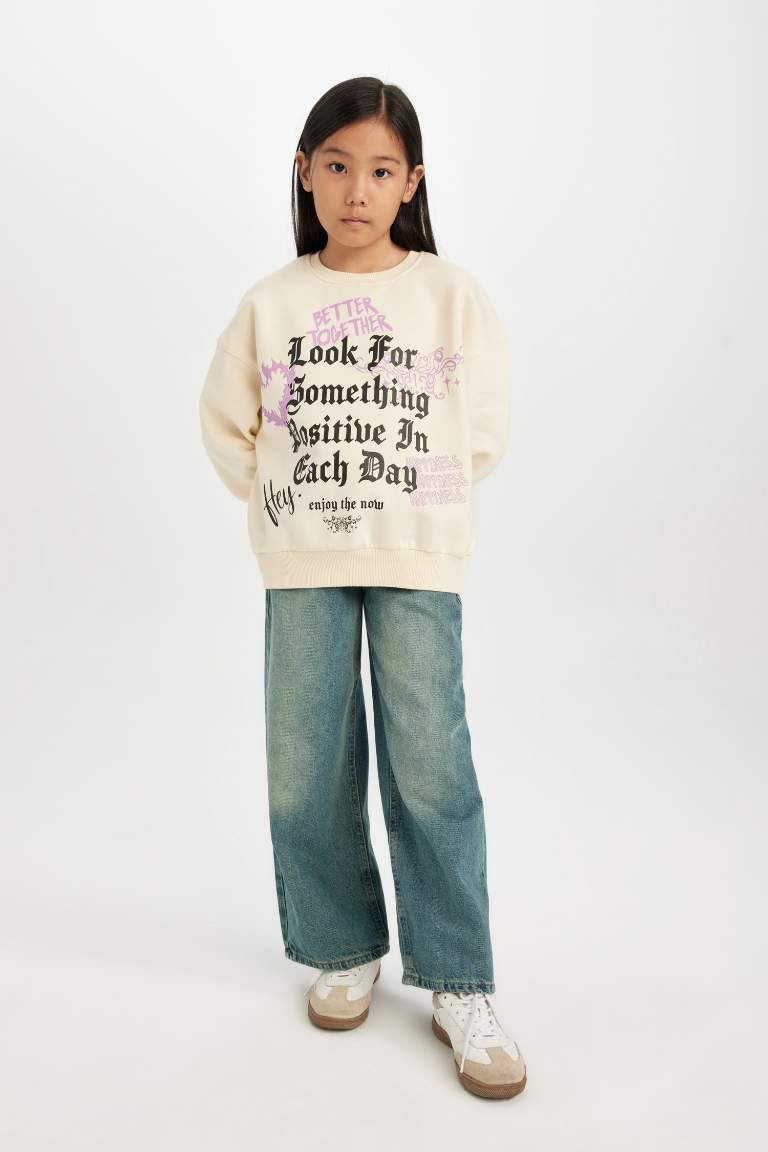 Girl Relax Fit Crew Neck Printed Sweatshirt