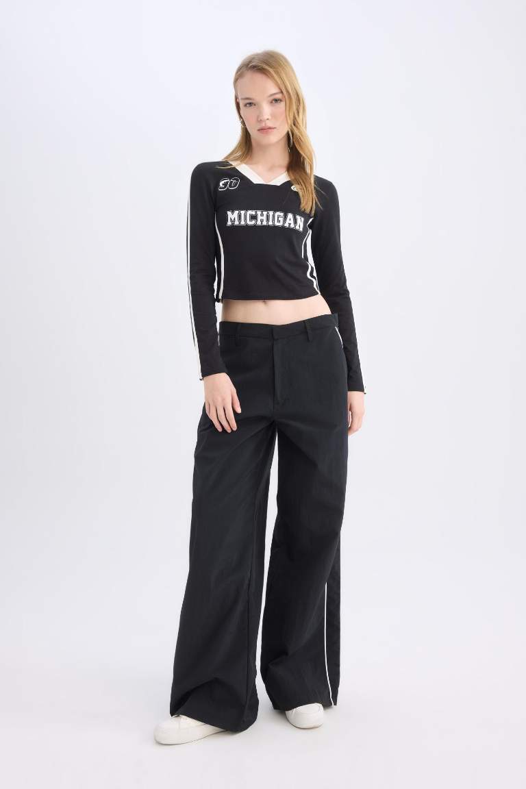 Coool Wide Leg Geniş Bol Paça Cepli Şerit Detaylı Normal Bel Pantolon