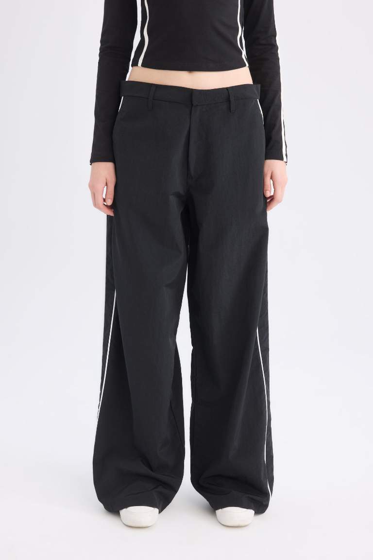 Coool Wide Leg Geniş Bol Paça Cepli Şerit Detaylı Normal Bel Pantolon