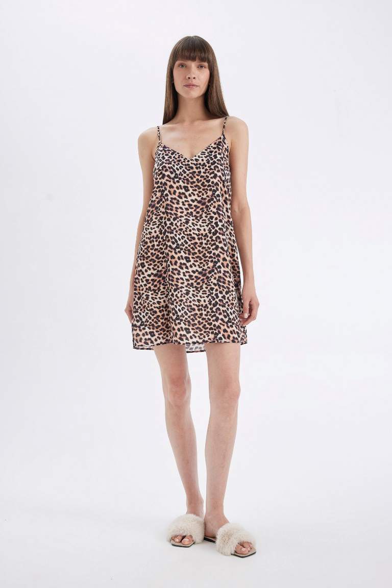 Fall in Love Leopard V-Neck Satin Strap Nightgown