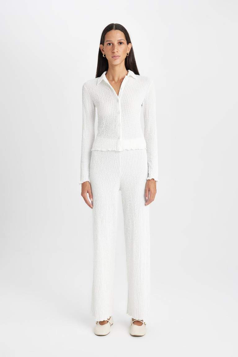 Regular Fit Beli Lastikli Basic Düz Bürümcük Pantolon