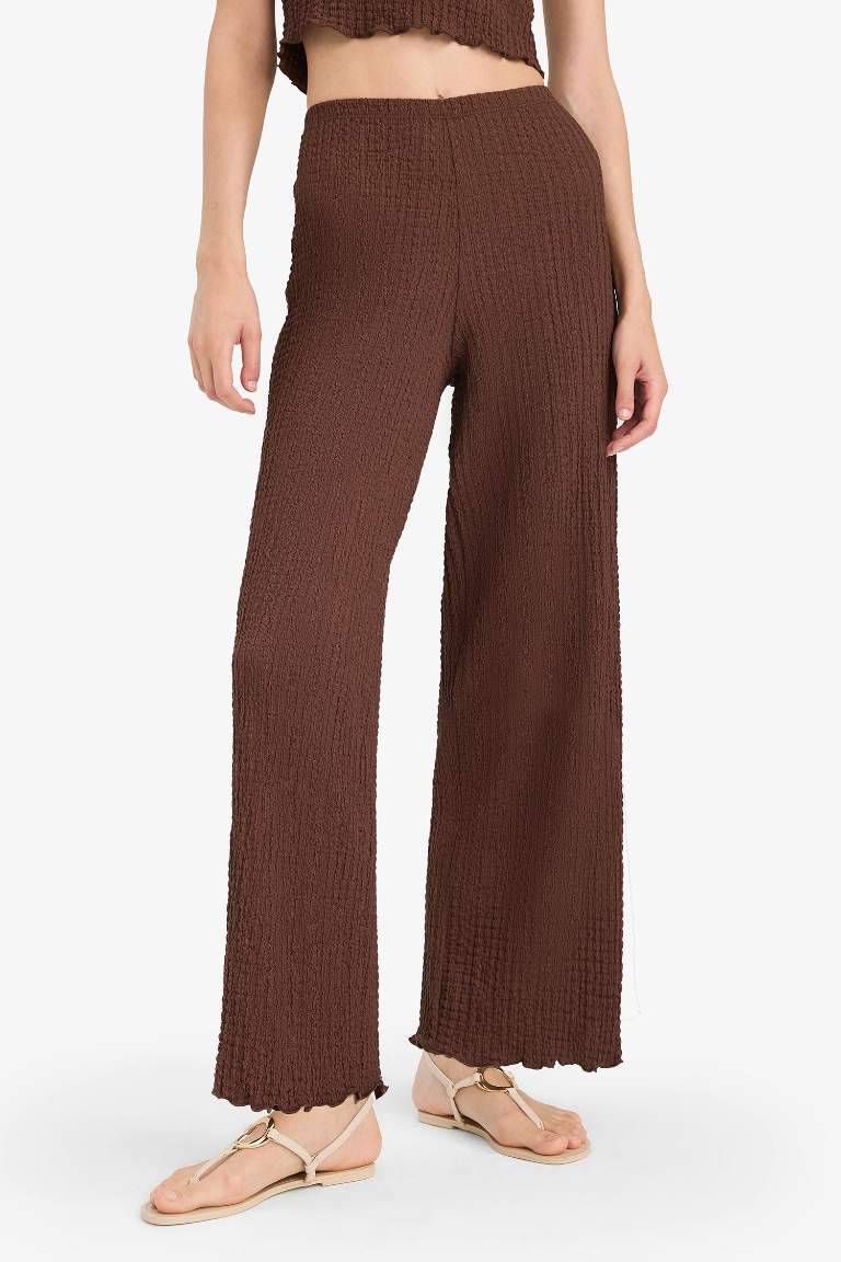 Regular Fit Beli Lastikli Basic Düz Bürümcük Pantolon