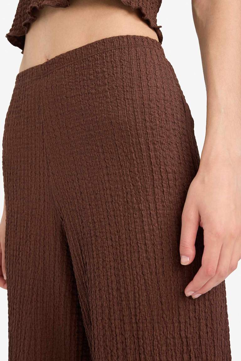Regular Fit Beli Lastikli Basic Düz Bürümcük Pantolon