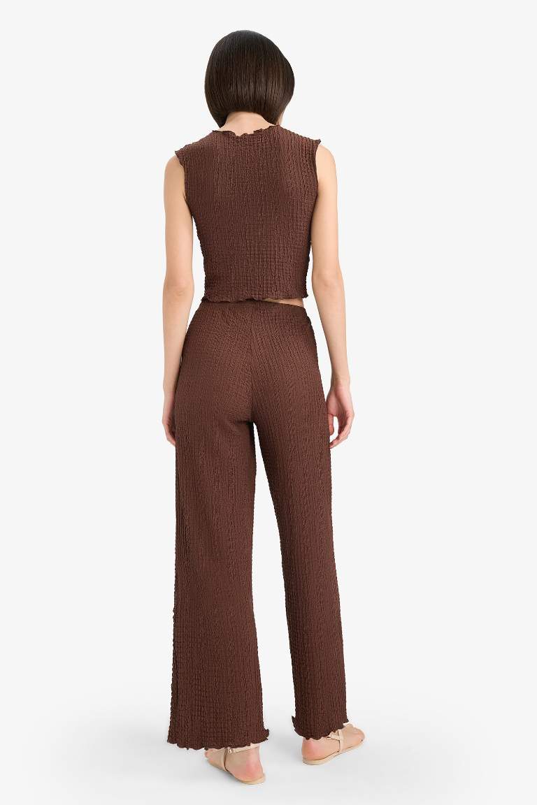 Regular Fit Beli Lastikli Basic Düz Bürümcük Pantolon