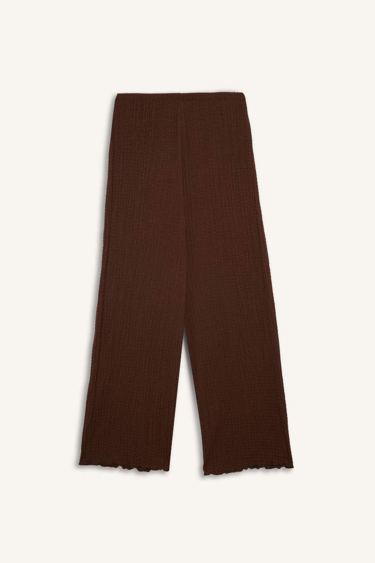 Regular Fit Beli Lastikli Basic Düz Bürümcük Pantolon