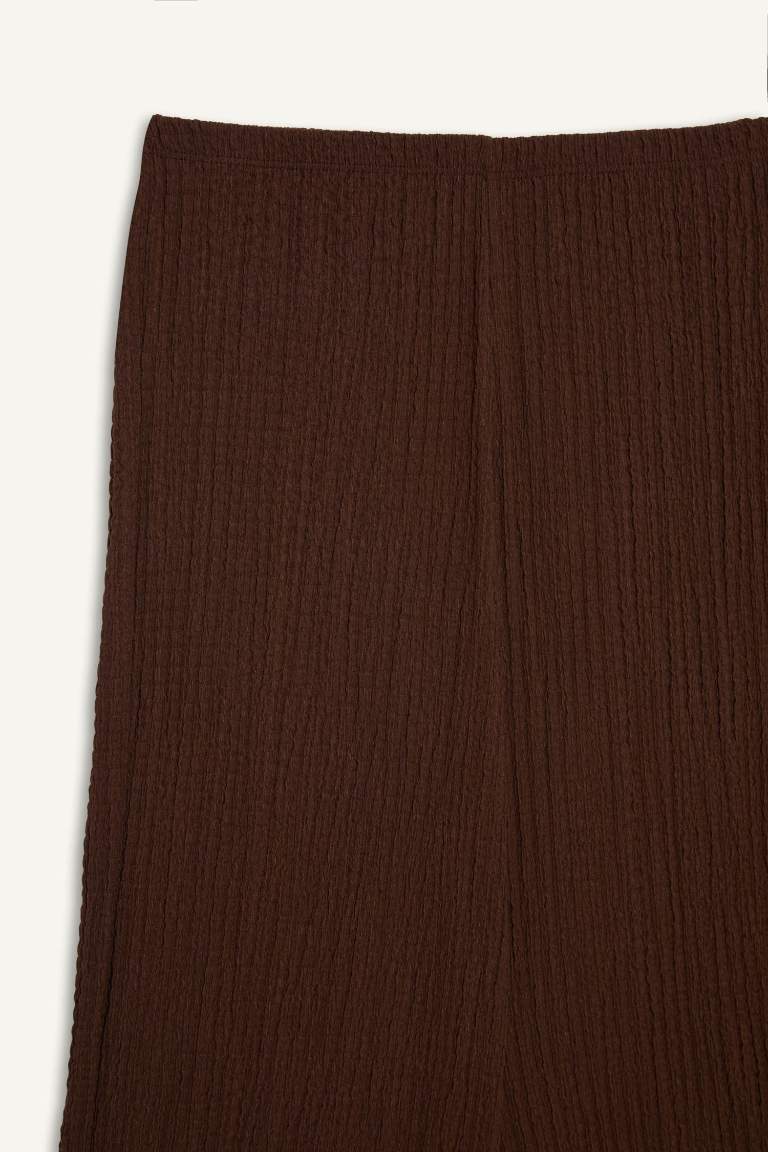 Regular Fit Beli Lastikli Basic Düz Bürümcük Pantolon