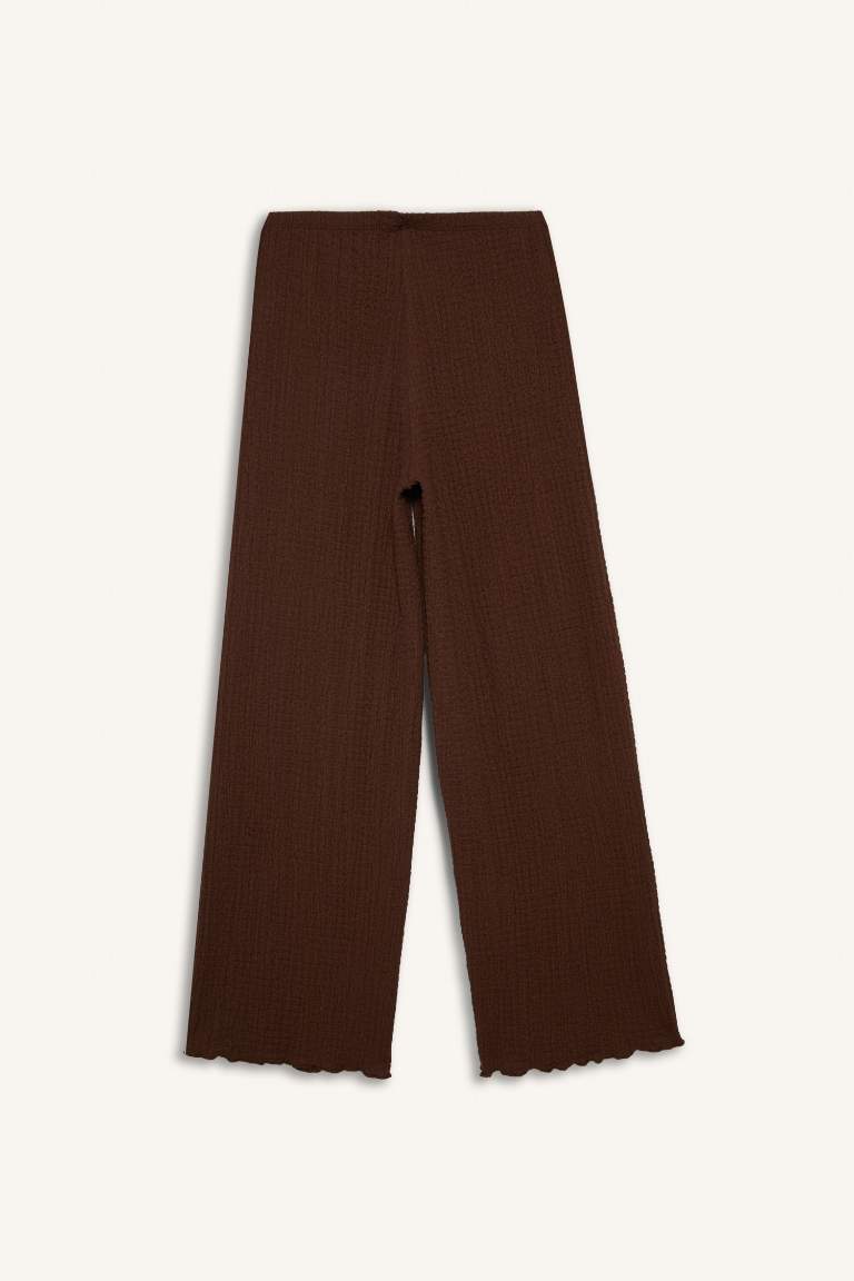 Regular Fit Beli Lastikli Basic Düz Bürümcük Pantolon