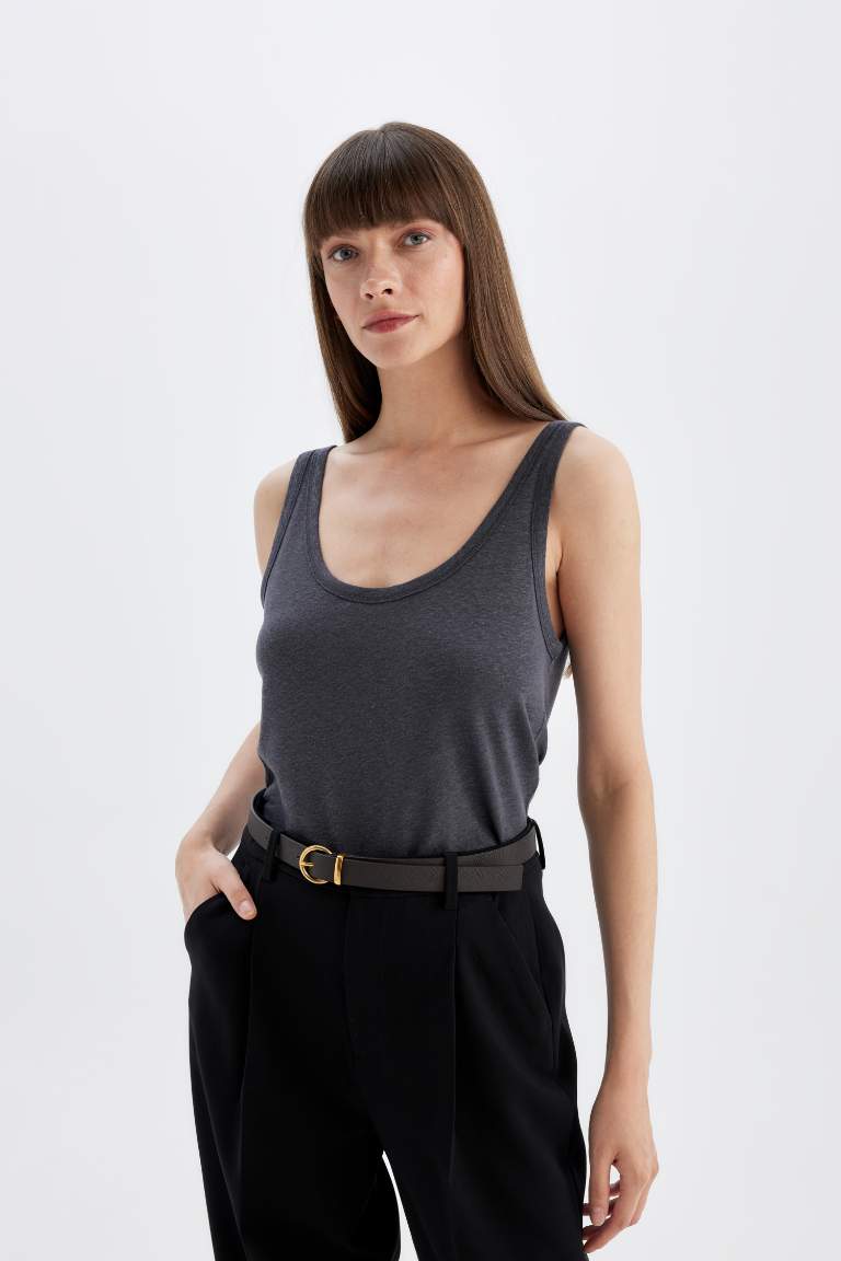 Regular Fit Crew Neck Linen Blend Tank Top