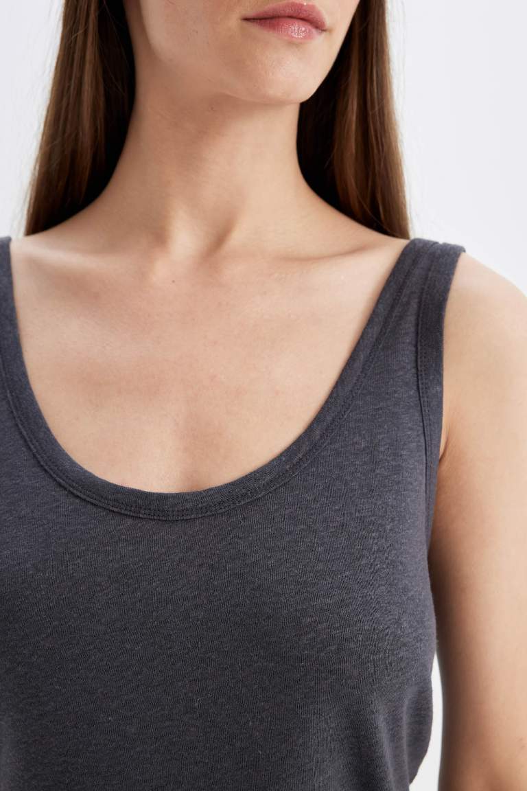 Regular Fit Crew Neck Linen Blend Tank Top