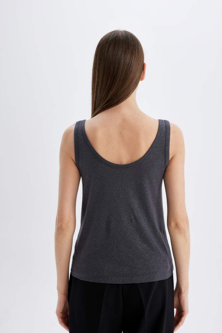 Regular Fit Crew Neck Linen Blend Tank Top