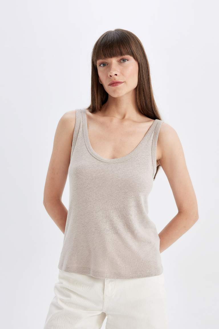 Regular Fit Linen Blend Tank Top