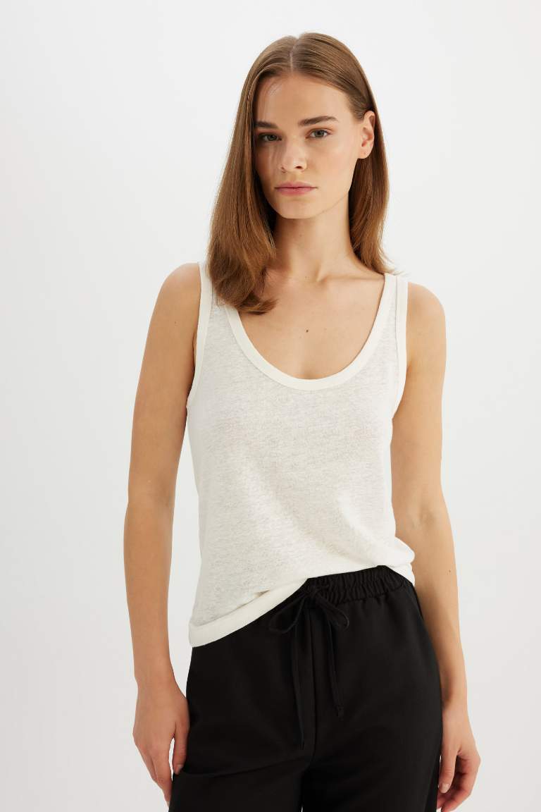 Regular Fit Linen Blend Tank Top