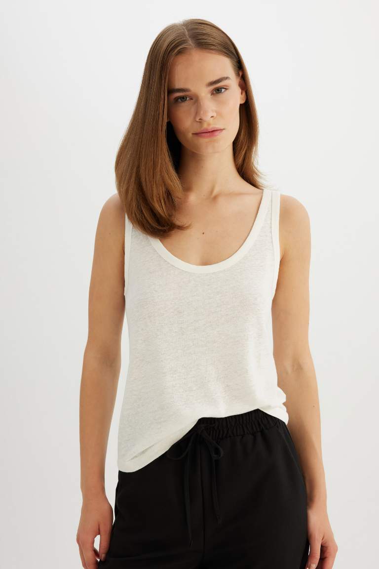 Regular Fit Linen Blend Tank Top