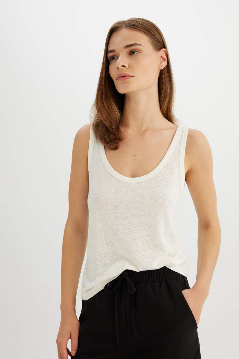 Regular Fit Linen Blend Tank Top