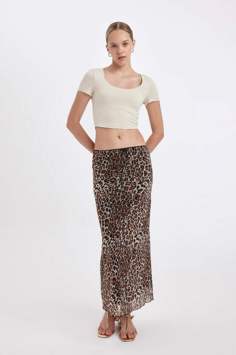 leopard a сызығы мақта астары максималды ұзындық Трикотаж юбка