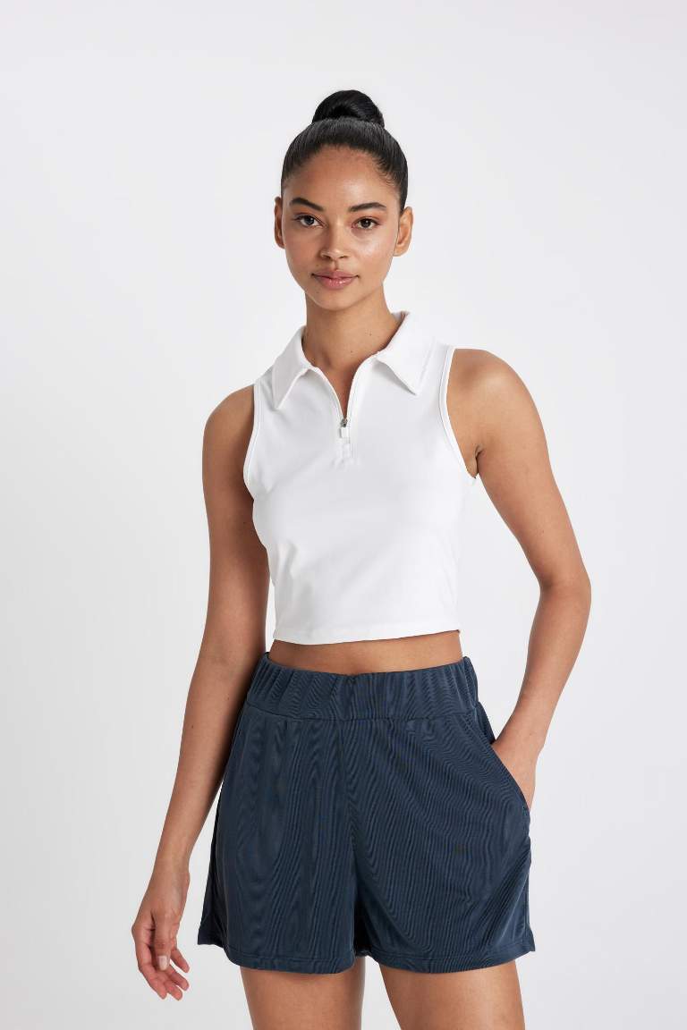 DeFactoFit Polo Neck Sports Crop Top