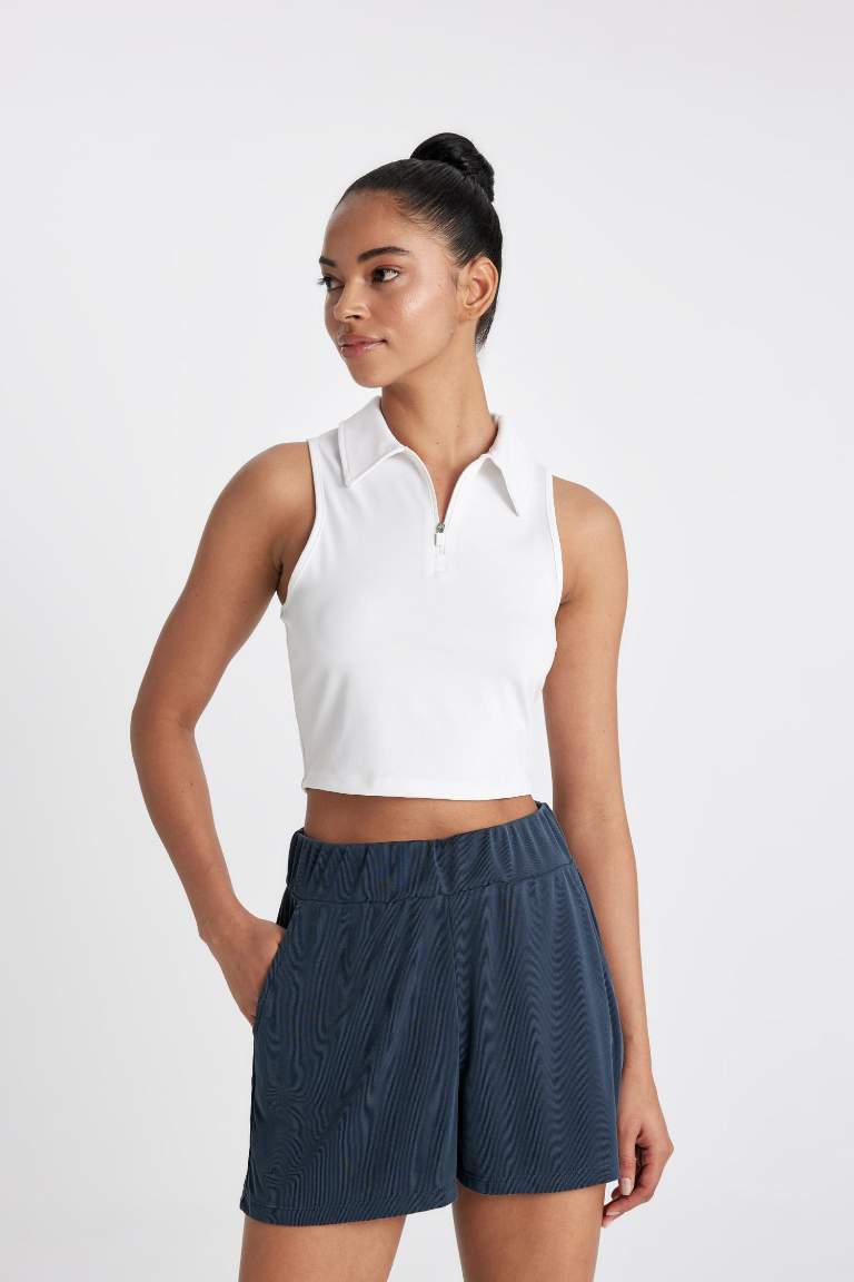 DeFactoFit Polo Neck Sports Crop Top