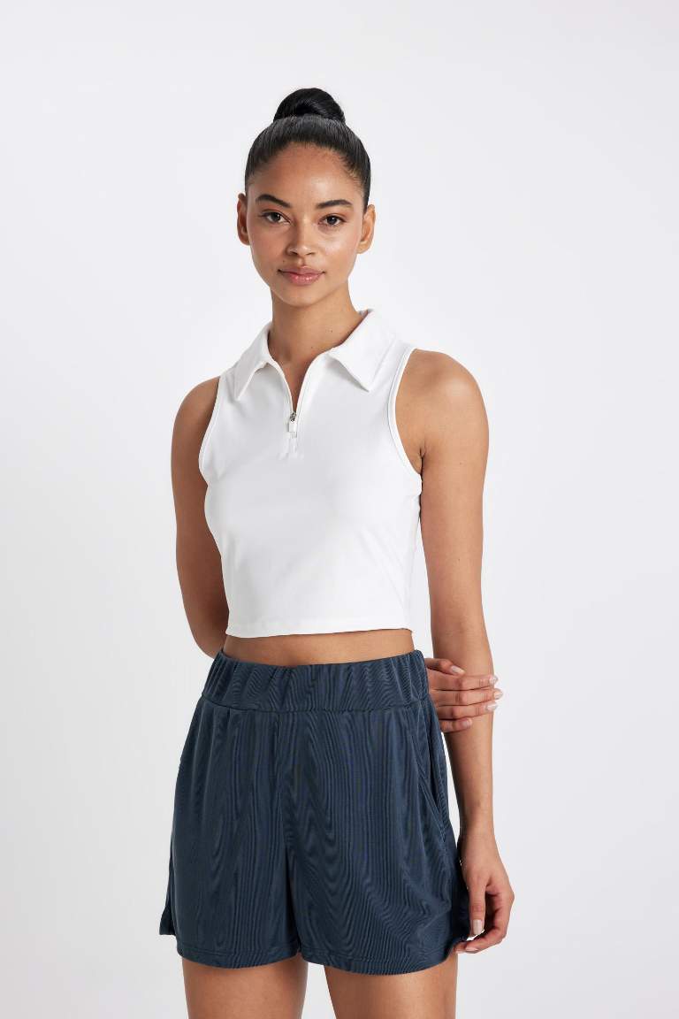 DeFactoFit Polo Neck Sports Crop Top