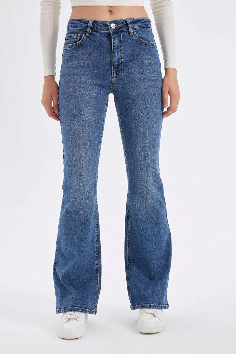 Pantalon Jean à taille normale, délavé