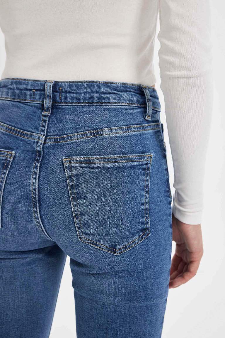 Pantalon Jean à taille normale, délavé