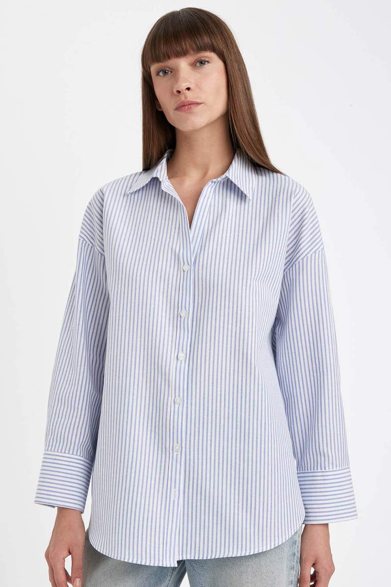 Oversize Fit Striped Oxford Long Sleeve Shirt