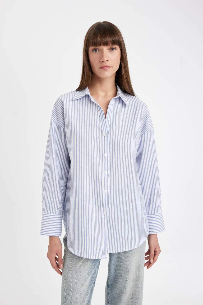 Oversize Fit Striped Oxford Long Sleeve Shirt