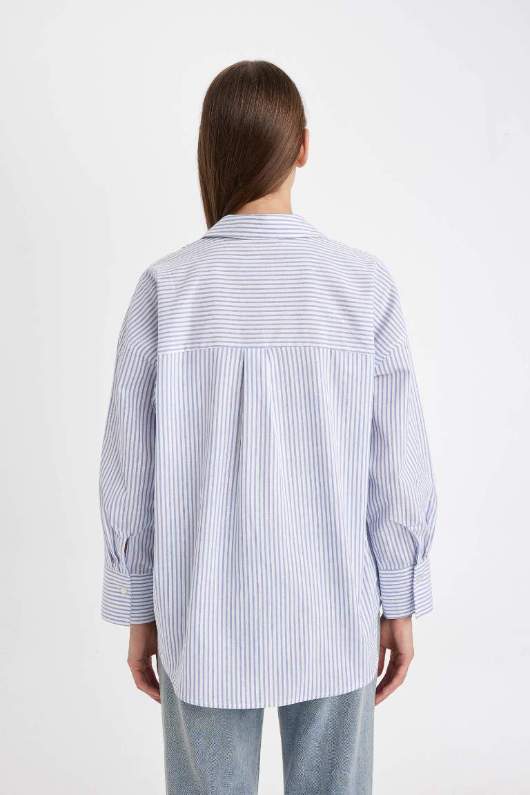 Oversize Fit Striped Oxford Long Sleeve Shirt