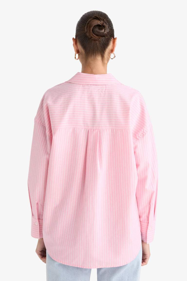 Oversize Geniş Kalıp Çizgili Oxford Uzun Kollu Gömlek