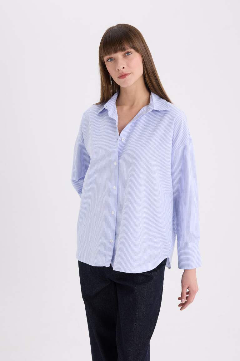 Chemise Oxford oversize rayée à manches longues