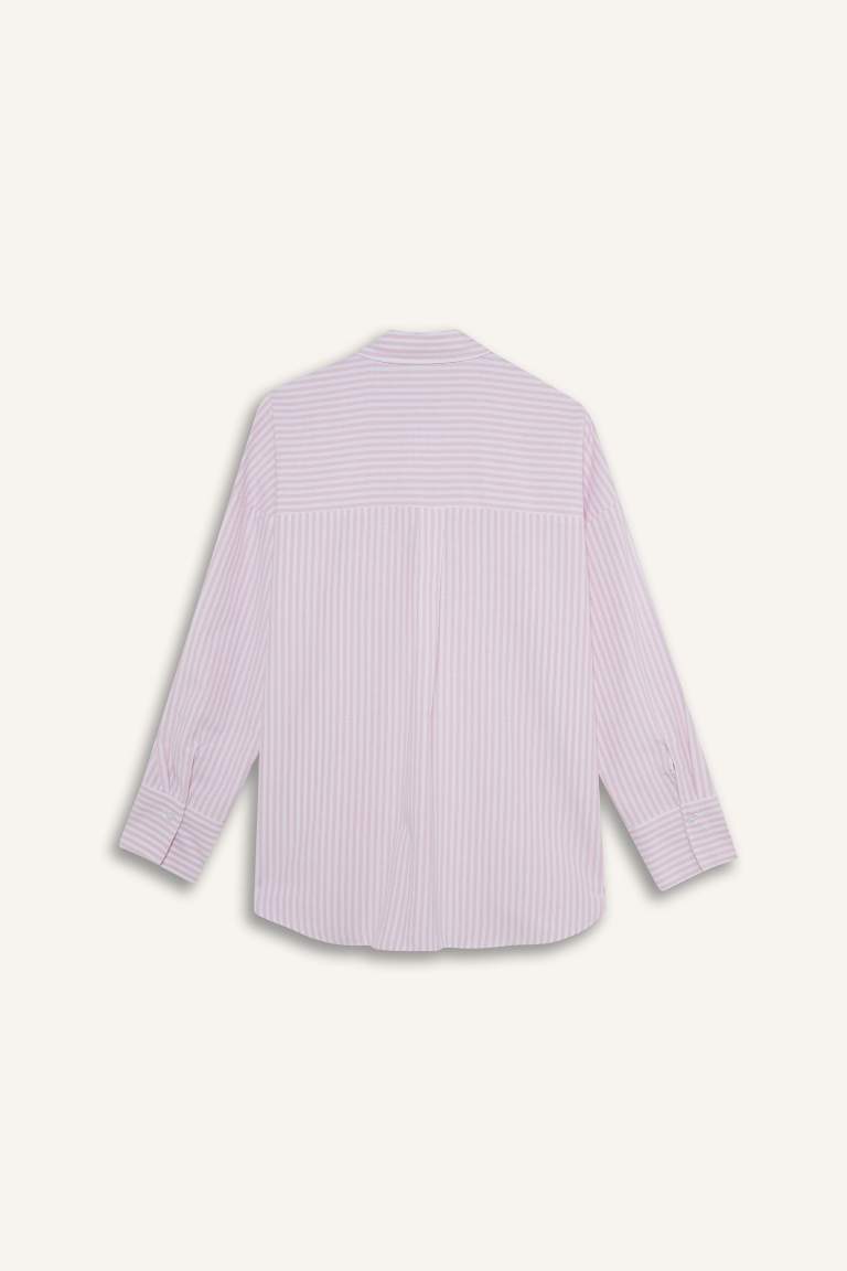 Oversize Fit Shirt Collar Oxford Striped Long Sleeve Shirt