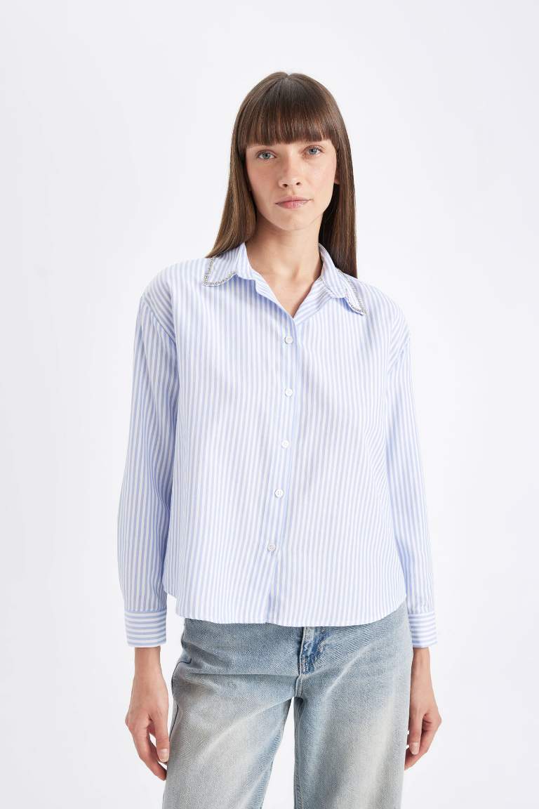 Oversize Fit Shirt Collar Striped Buttoned Oxford Shirt